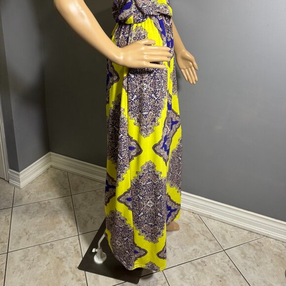 boohoo Baroque Maxi Dress 💛 yellow & royal blue racerback summer dress - Picture 8 of 8
